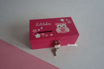 Dřevěná pokladnička se sovičkou