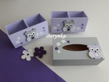 Dřevěné dekorace - šedo-fialová