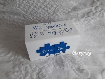 Svatební pokladnička s puzzle a spirálkami