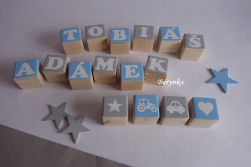 Dřevěné kostičky modro-šedé