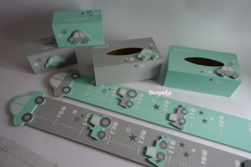 Dřevěné dekorace - mátovo-šedé s autíčkem