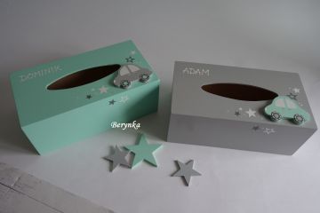 Dřevěné dekorace - mátovo-šedé s autíčkem