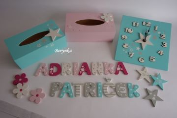 Dřevěné dekorace - tyrkysovo-růžové se sovičkou