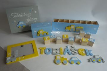 Dekorace modro-šedo-žluté