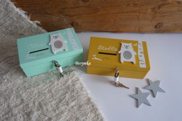 Dřevěná pokladnička s medvídkem podle předlohy