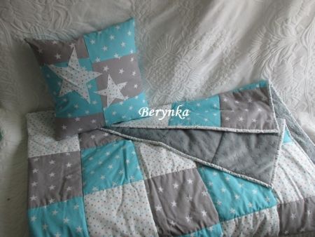Patchworková bavlněná deka s minky - tyrkysová