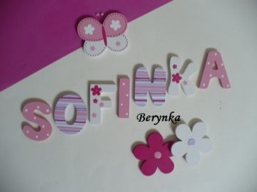 Dřevěné dekorace - fialová s malinovou