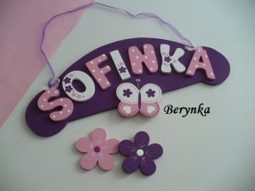 Dřevěné dekorace - tmavě fialová, růžová, bílá