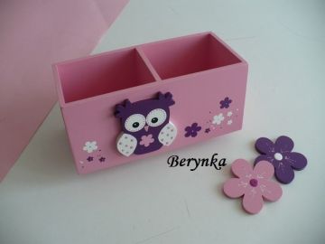 Dřevěné dekorace - tmavě fialová, růžová, bílá