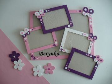 Dřevěné dekorace - tmavě fialová, růžová, bílá