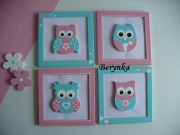 Dřevěné dekorace - tyrkysová a růžová