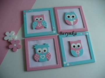 Dřevěné dekorace - tyrkysová a růžová