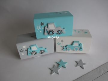 Dřevěná pokladnička s bagrem