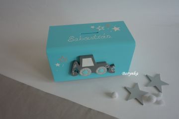 Dřevěná pokladnička s bagrem