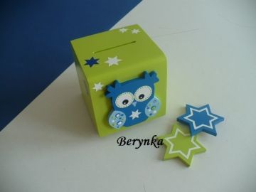 Dřevěná pokladnička se sovičkou