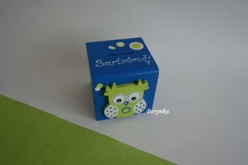 Dřevěná pokladnička se sovičkou