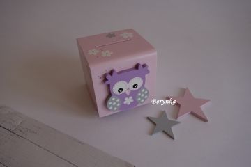 Dřevěná pokladnička se sovičkou