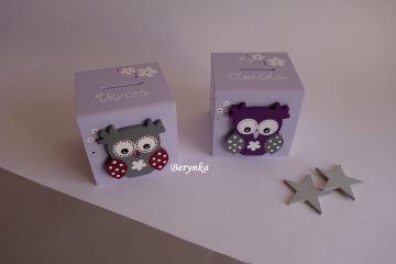 Dřevěná pokladnička se sovičkou