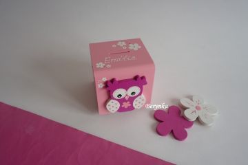 Dřevěná pokladnička se sovičkou