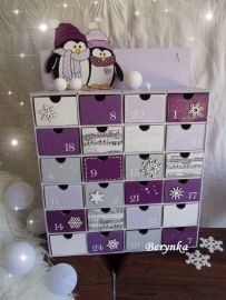 Adventní kalendář fialovo-šedý s tučňáky
