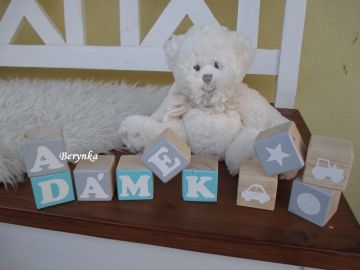 Dřevěné kostičky tyrkysovo-šedé