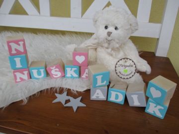 Dřevěné kostičky tyrkysovo-šedé