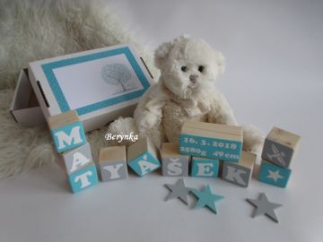 Dřevěné kostičky tyrkysovo-šedé