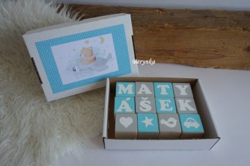 Dřevěné kostičky tyrkysovo-šedé