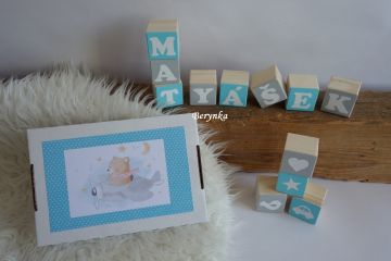 Dřevěné kostičky tyrkysovo-šedé