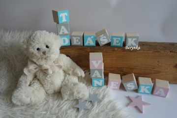 Dřevěné kostičky tyrkysovo-šedé