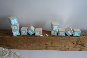 Dřevěné kostičky tyrkysovo-šedé