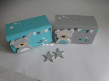 Dřevěná pokladnička v nordic stylu - s medvídkem