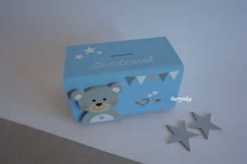 Dřevěná pokladnička v nordic stylu - s medvídkem