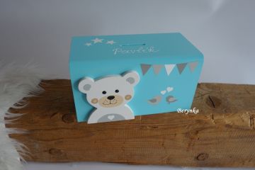 Dřevěná pokladnička v nordic stylu - s medvídkem