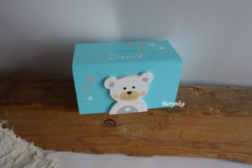 Dřevěná pokladnička v nordic stylu - s medvídkem