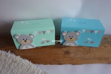 Dřevěná pokladnička v nordic stylu - s medvídkem