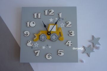 Hodiny s bagrem - kulaté/čtvercové