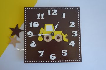 Hodiny s bagrem - kulaté/čtvercové