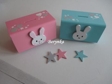 Dřevěná pokladnička s hlavou zajíčka