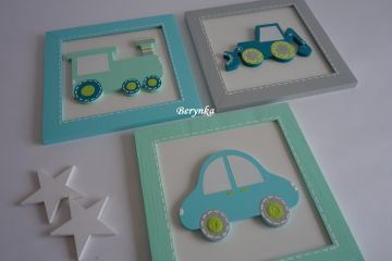 Dřevěné dekorace - tyrkysovo-mátové