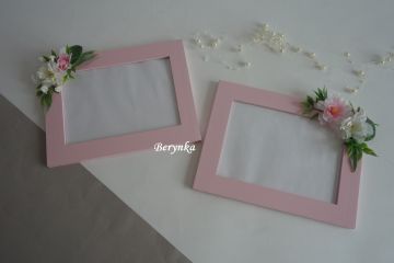 Dřevěné dekorace - pudrově růžové s kytičkami