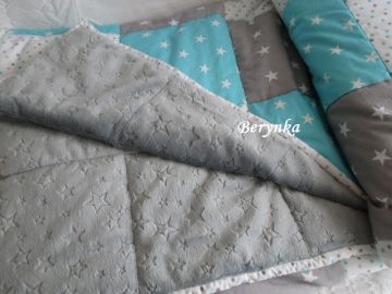 Patchworková bavlněná deka s minky - tyrkysová