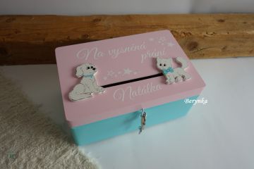 Pokladnička - bedýnka s kočičkou a pejskem