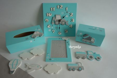 Dřevěné dekorace - tyrkysová s šedou