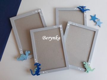 Dřevěný fotorámeček s dinosaury