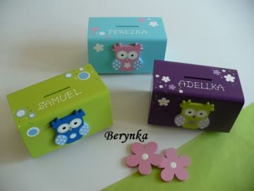 Dřevěná pokladnička se sovičkou