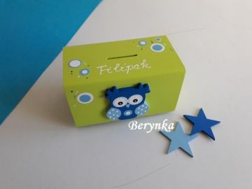 Dřevěná pokladnička se sovičkou