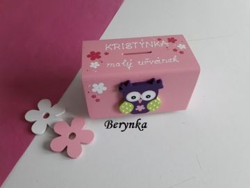 Dřevěná pokladnička se sovičkou