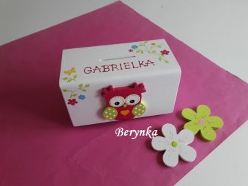 Dřevěná pokladnička se sovičkou