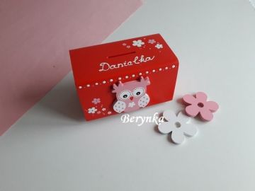 Dřevěná pokladnička se sovičkou